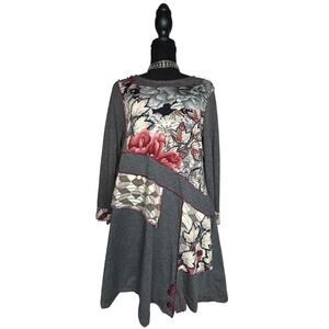 Orientique Patchwork Tunic Top Size L Euro Summer Edit Floral Rayon Boho Chic